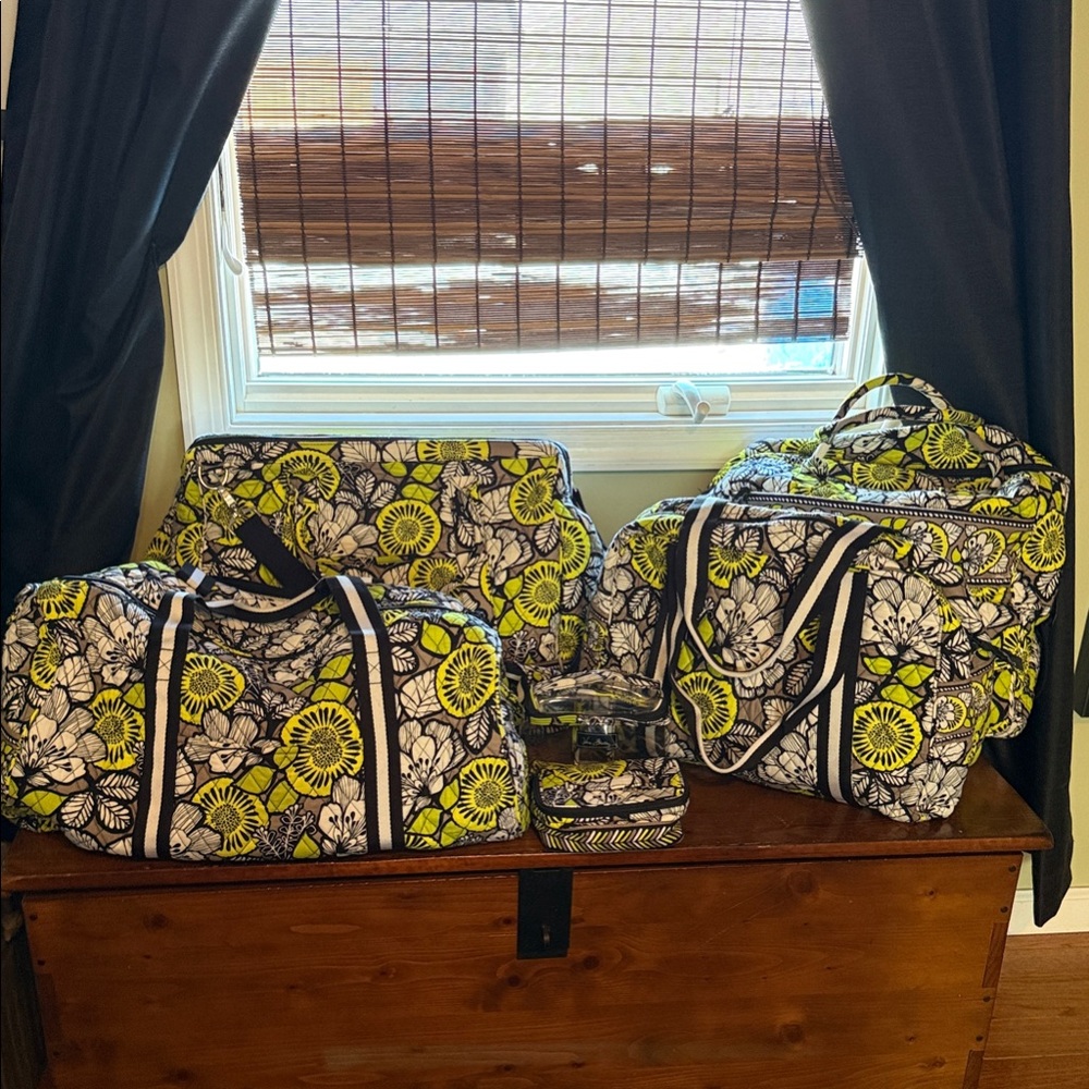 Vera Bradley Floral Travel Bag Set - Black, White, Yellow